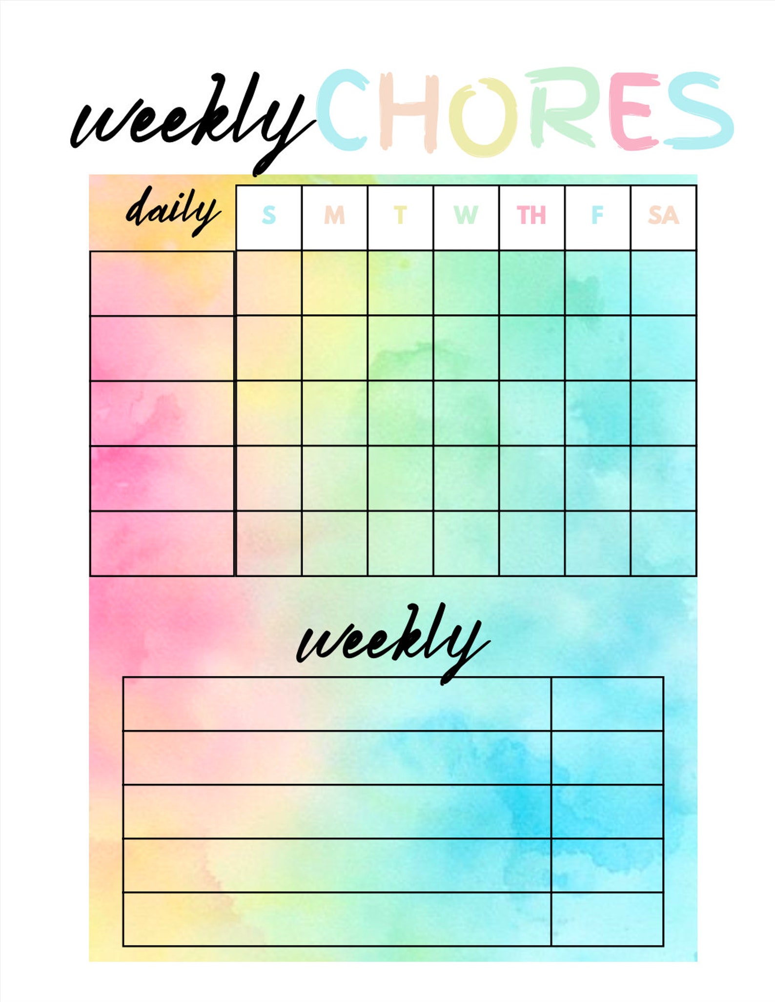 Kids Printable Daily/weekly Chore Chart - Etsy