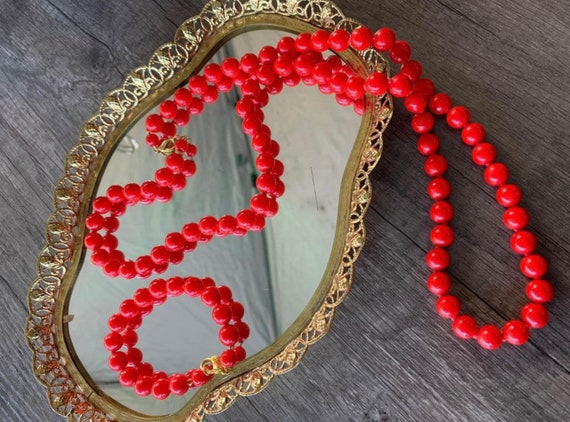 Vintage Jewelry Red Coral Glass Stone Bead Clasp … - image 1