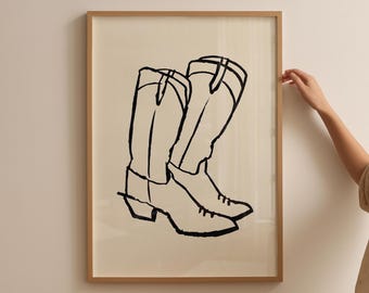 Cowboy Boots Western Art Print: Minimalist Home Decor (Digital Download)