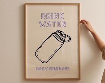 Herinneringsprint water drinken: retro wellnessposter (digitale download)