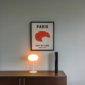 Poster vintage con cornice e croissant parigino, decorazione da parete, Café de Flore, decorazione da cucina, Parigi, Francia, regalo per amanti del cibo e dello chef
