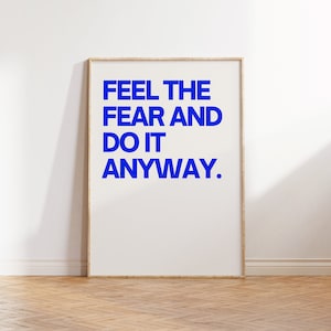 Feel The Fear And Do It Egal Grafik Poster Minimalistische Wandkunst Inspiration Poster Affirmation Print Gesunder Lebensstil Sportlich und Reich