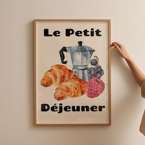 French Kitchen Wall Art Breakfast Croissant Lover Wall Art Coffee Lover Digital Minimalist Print Retro Kitchen Decor Petit Dejeuner Parisian
