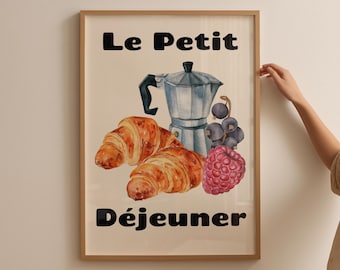 French Breakfast Croissant Print: Retro Kitchen Wall Art (Digital Download)