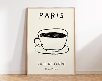 Cafe De Flore Paris Print: French Coffee Cup Sketch