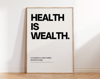 Plakat „Zdrowie to bogactwo”: Minimalistyczny, inspirujący cytat