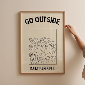 Go Outside Poster: Minimalist Retro Mountain Art (Digital Download)