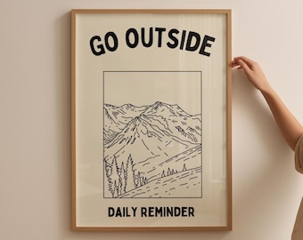Go Outside Poster: Minimalist Retro Mountain Art (Digital Download)