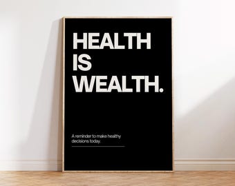 Health Is Wealth Poster: Minimalist Inspirational Gym Art Print