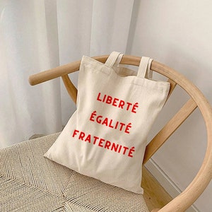 Sac fourre-tout parisien français Farmers Market Tote Liberté Egalité Fraternité France Devise nationale France Sac pour l'épicerie Sac de tous les jours Cadeau pour elle