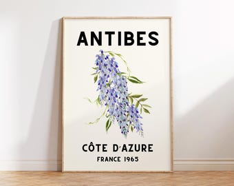 Vintage France Flowers Print: Plakat Antibes Côte d'Azur