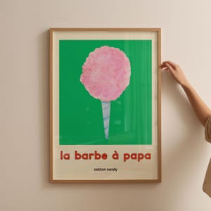 Cotton Candy Wandkunst Französisches Poster Vintage Kinderzimmer Poster Retro Wandkunst Zirkus Poster Französisch lernen Druck Französisch ABC Zweisprachiges Kinderzimmer
