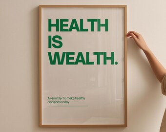 Health Is Wealth Motivational Print: Minimalist Affirmation Poster (Digital Download)