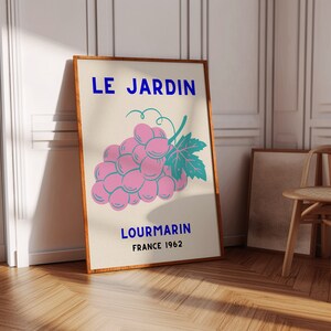 Vineyard France Lourmarin Vintage Plakat Cyfrowa Sztuka Ścienna Minimalistyczny Wydruk Ścienny Retro Kuchnia Winogrona Plakat Dla Miłośników Wina Bar Cart Art