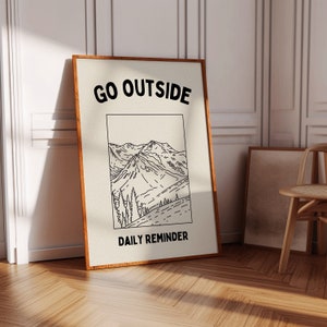 Póster imprimible de arte mural digital minimalista "Sal al exterior con las montañas llamando", ilustración retro para amantes de la naturaleza, regalo de John Muir para él