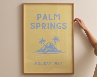 Póster de viaje vintage de Palm Springs: Arte navideño retro (descarga digital)