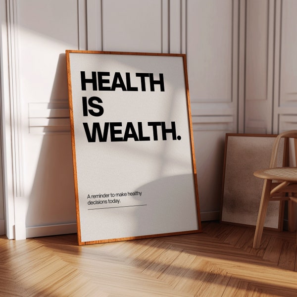 Health Is Wealth Motivation Poster Digital Printable Minimalist Print Affirmation Self Care Wall Art Healthy Lifestyle Sporty And Rich Decor