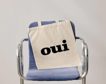 Torba płócienna z bawełny Oui w stylu francuskim | Paryski napis, minimalistyczny czarny tekst