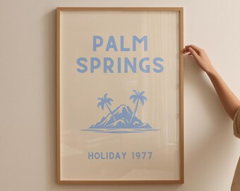 Póster de viaje vintage de Palm Springs: Arte mural navideño retro (descarga digital)