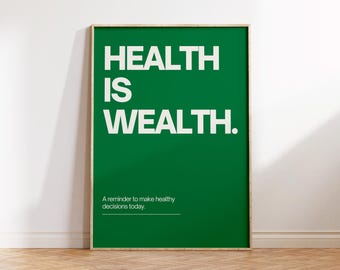 Plakat „Zdrowie to bogactwo”: Minimalistyczny, inspirujący cytat