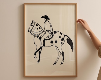 Cowboy Horse Rider Print | Western Minimalist Wall Art (Digital Download)
