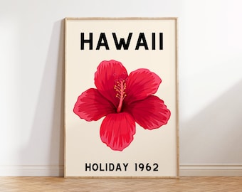 Hawaii Reise Poster: Vintage Hibiskus Blumen Kunst