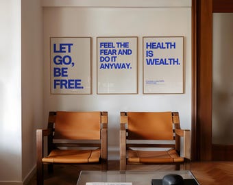 Wellness Quote Print Set: Health is Wealth, Minimalist Typography (Digital Download)