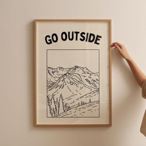 Go Outside Minimalist Art Print: Retro Mountains, Nature Wall Decor (Digital Download)