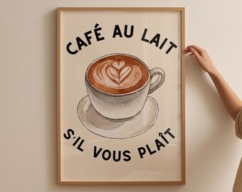 French Cafe Au Lait Print: Retro Kitchen Wall Art (Digital Download)