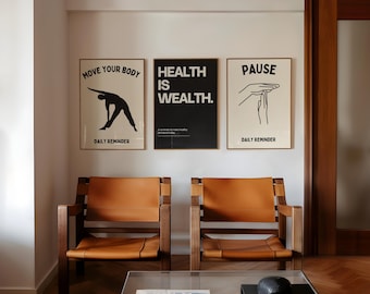 Health Is Wealth Wall Art: Minimalist Wellness Quote Prints (Digital Download)