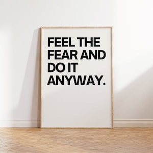 Feel The Fear And Do It Egal Grafik Wandkunst Inspirierende Zitat Trendige Motivations Wandkunst Wellness Retro Wand Dekor Sportlich und reich