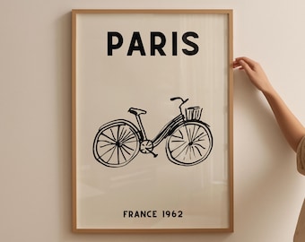 Rowerowy Paryż Druk: Francuski paryski plakat szkicowy (pobranie cyfrowe)