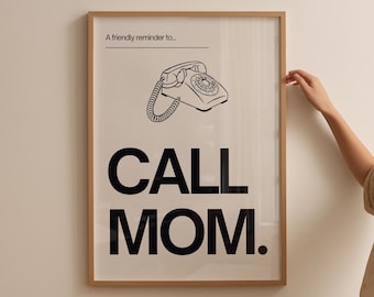 Call Mom Reminder Art: Minimalistische Retro Illustration (Digitaler Download)