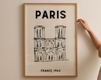 Notre Dame Paris Print: Szkic francuskiego pomnika (pobranie cyfrowe)