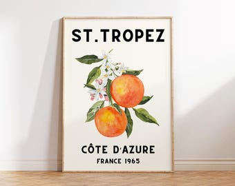 Vintage France Orange Print: Plakat Saint Tropez