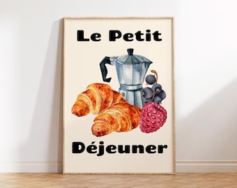 French Breakfast Croissant Print: Retro Kitchen Wall Art