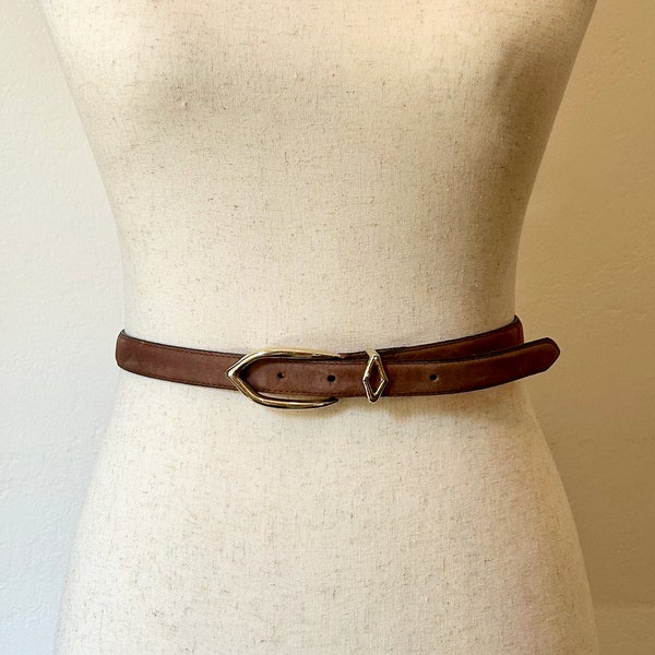 Vintage Thin Light Brown Suede Belt with Gold Sculptural Buckle
