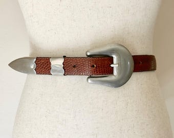 90er Jahre Vintage Braun und Silber Schnalle Western Gürtel - Al Beres