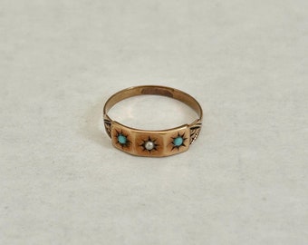 Antique Victorian 10k Starburst Baby Ring with Turquoise and Pearl
