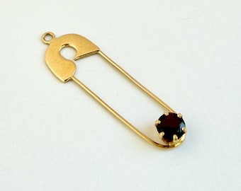 Vintage 14k Gold Safety Pin Charm with Garnet