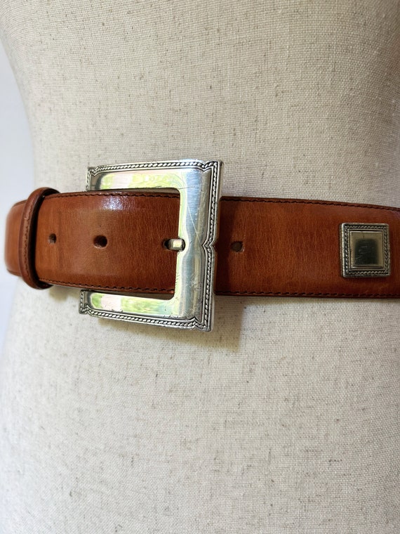 90's Vintage Caramel Leather Belt with Silver Rop… - image 5