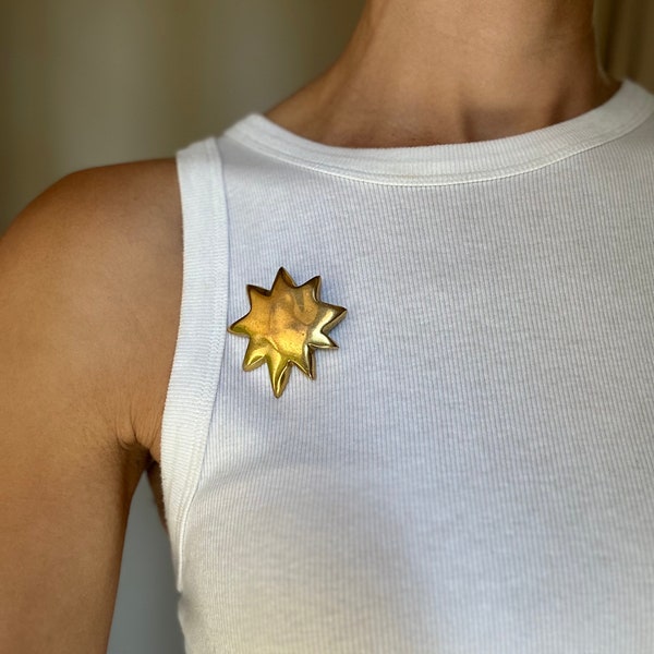Vintage Christian Lacroix Gold Gilded Metal Sun Brooch/Pin 90's