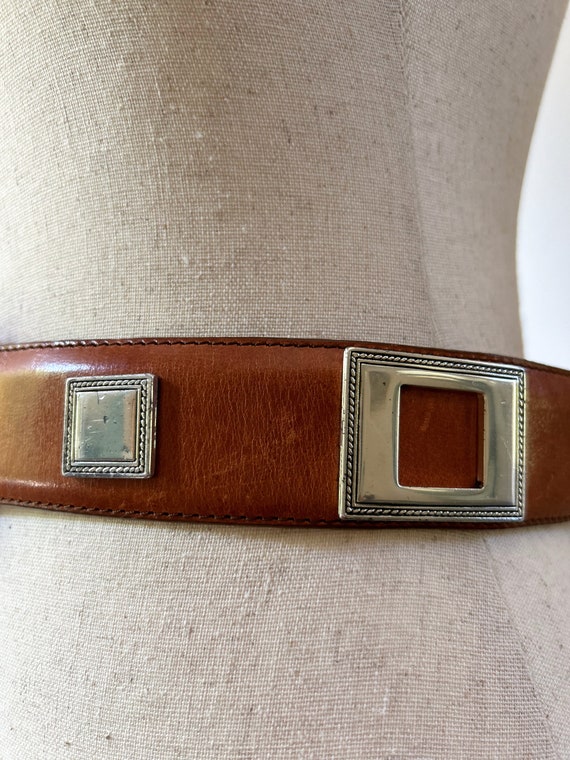 90's Vintage Caramel Leather Belt with Silver Rop… - image 7