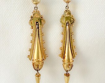 Victorian 15k Etruscan Revival Dangle Earrings