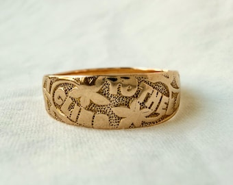 Victorian 18k Gold "I Cling to Thee" Ivy Band Ring — England, c. 1900