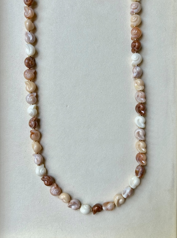 Vintage Nautilus Shell and Gold Bead Long Necklace