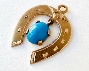 Vintage 18k Turquoise Horseshoe Charm