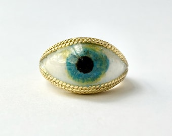 Vintage 18k and Blue Enamel Lover’s Eye or Evil Eye/Nazar Ring