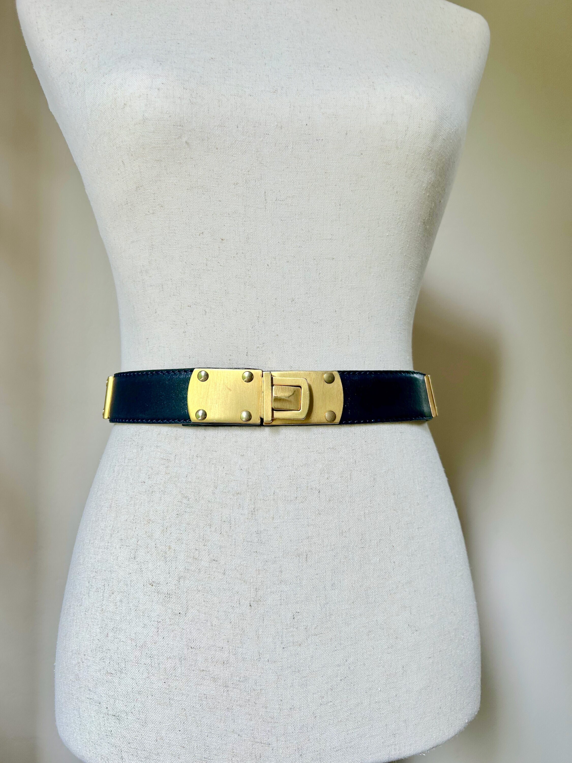 Vintage Y2k/90s Donna Karan Black Belt With Gold Studded 