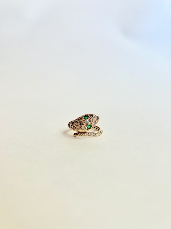 Vintage 14k Gold, Emerald and Diamond Snake Ring